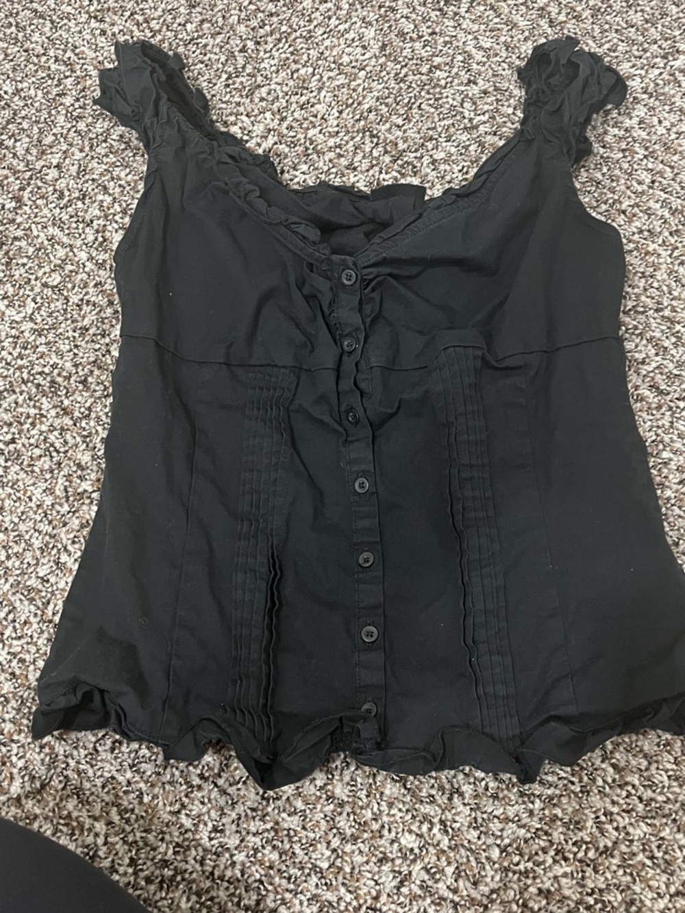 Brandy Melville Black Ruffled Button-Front Tank